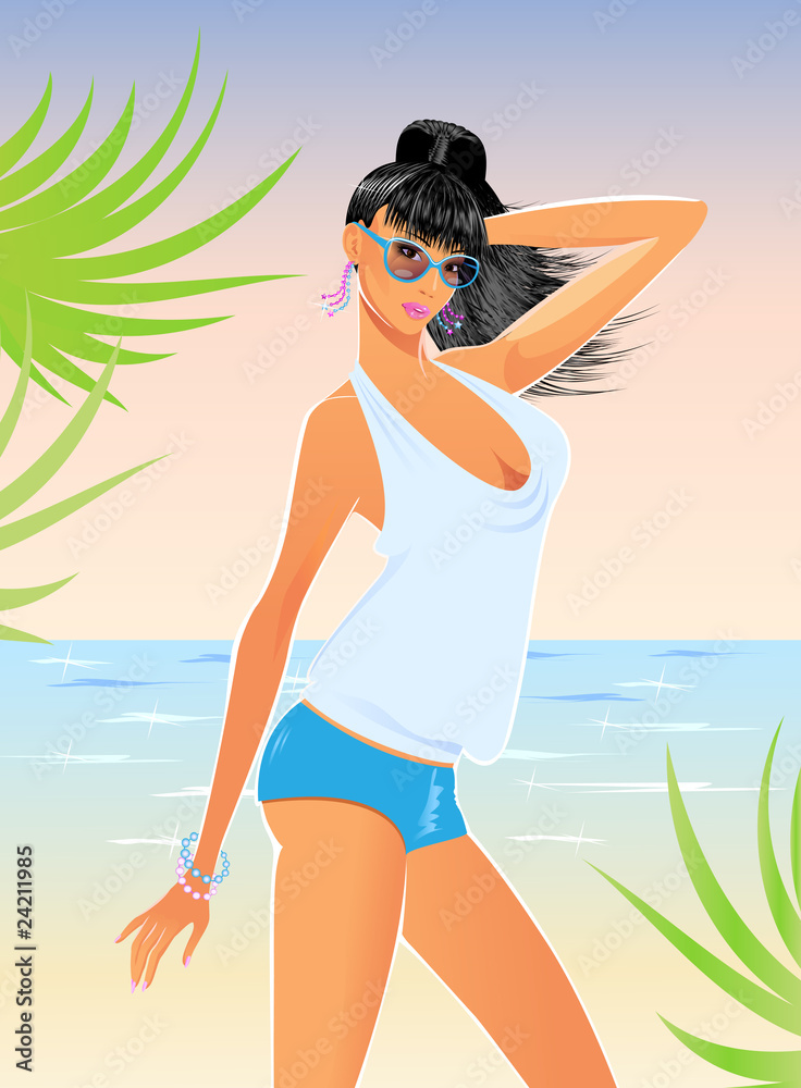 Sexy glamour asian woman on sea beach