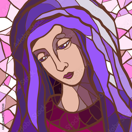 Virgin Mary in stained glass.