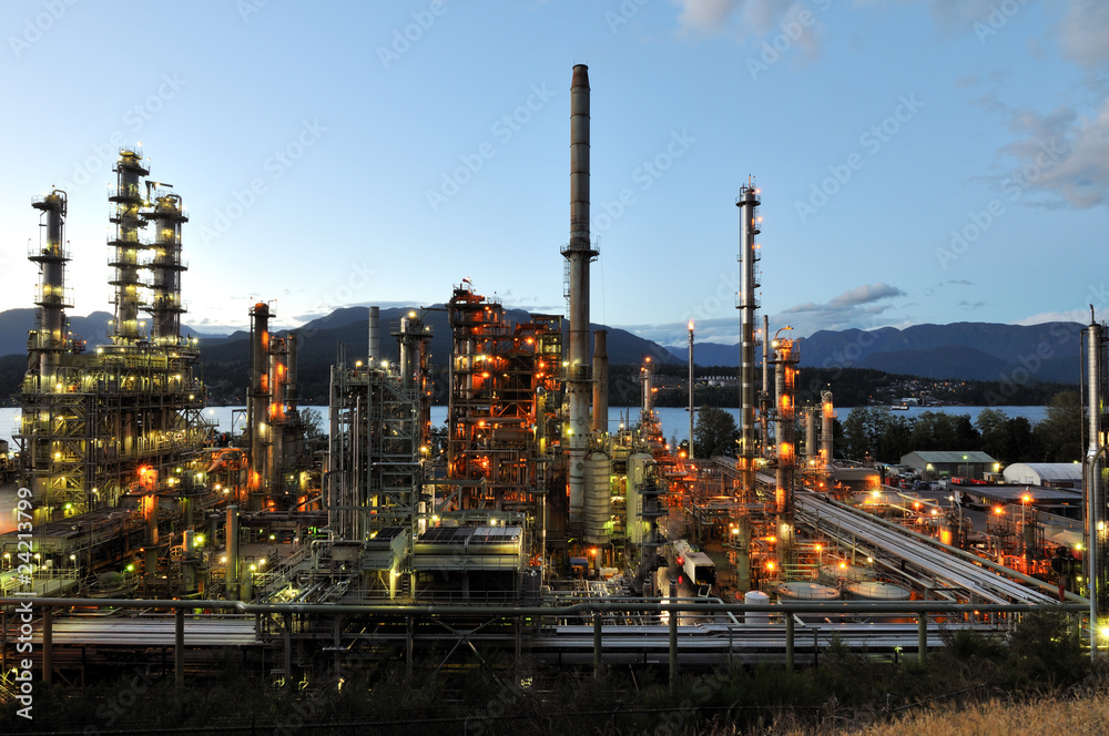 Fototapeta premium Oil refinery at night, Burnaby