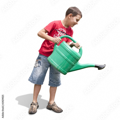 Boy and green watering-can