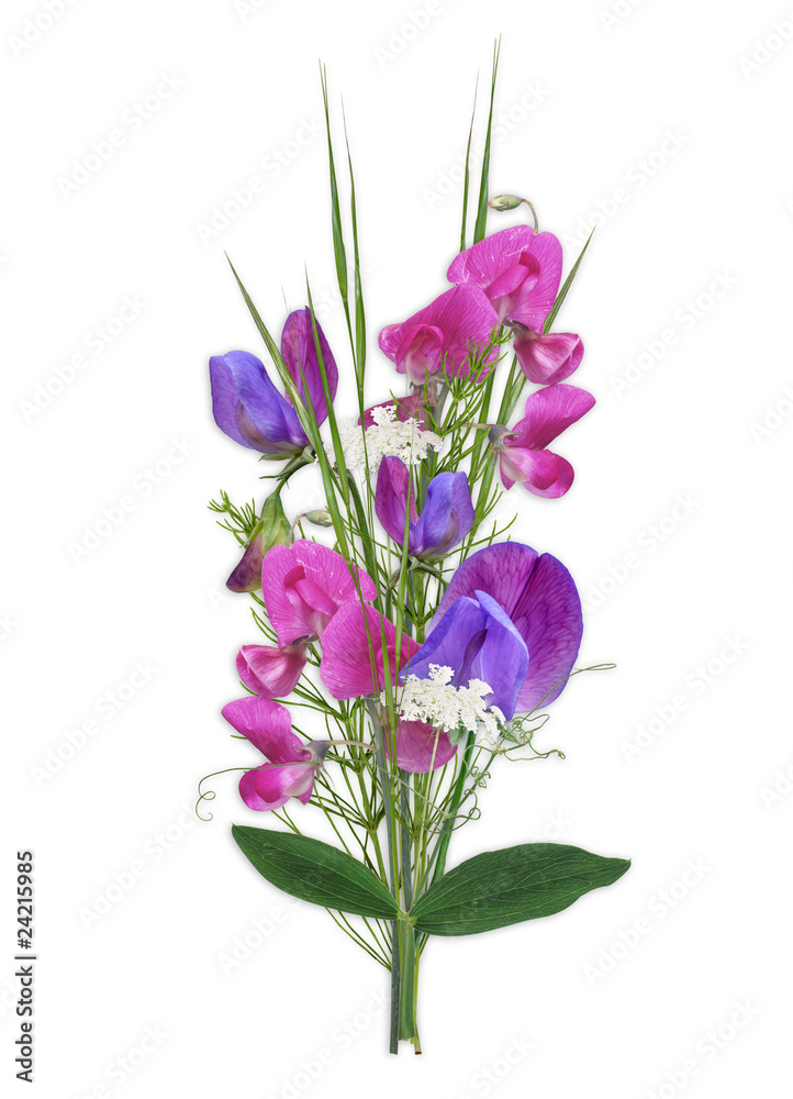 Bouquet with colorful summer flowers isolated on white backgroun Bouquet with colorful summer flowers isolated on white backgroun