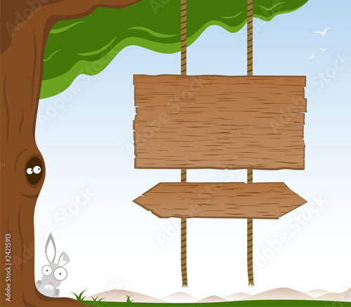 Wooden Signs On Tree - Vector