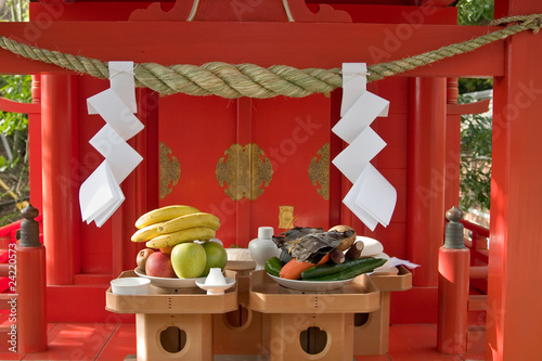 Canvas Print Food offerings at a Japanese Shinto Shrine at New Years