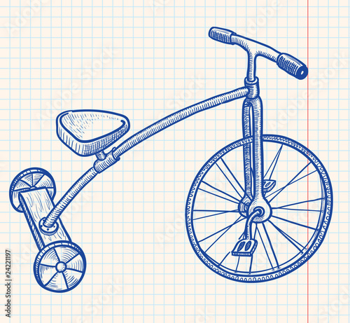 Retro-styled kid tricycle, vector illustration