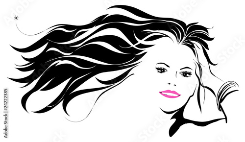 Woman with hair blowing in wind