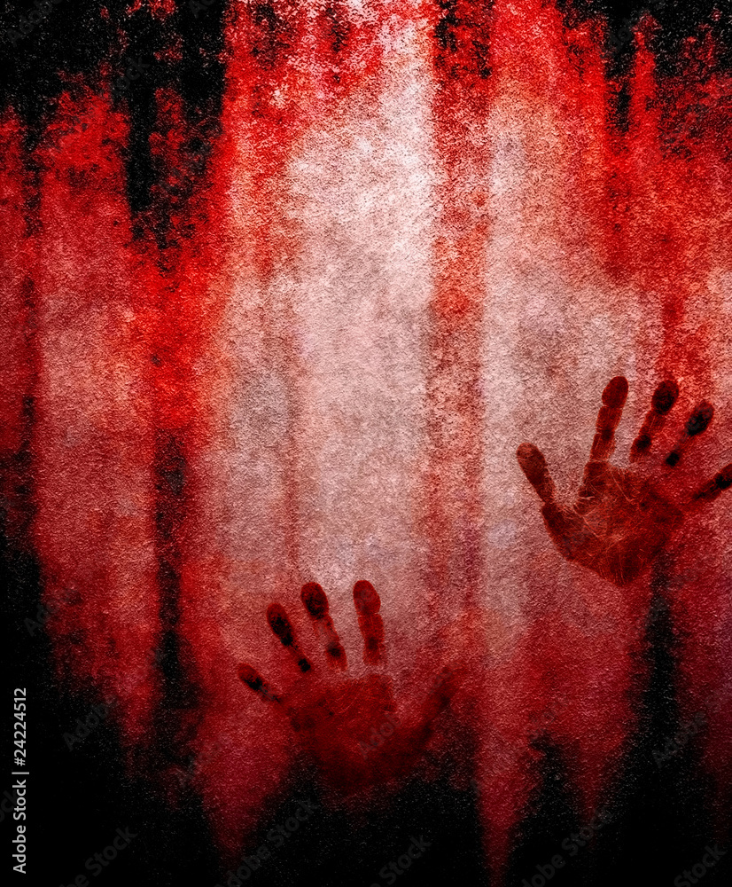 Bloody hand prints on wall Stock Photo | Adobe Stock