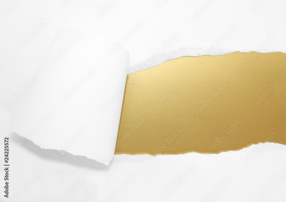 ripped white paper with gold background Stock Photo | Adobe Stock