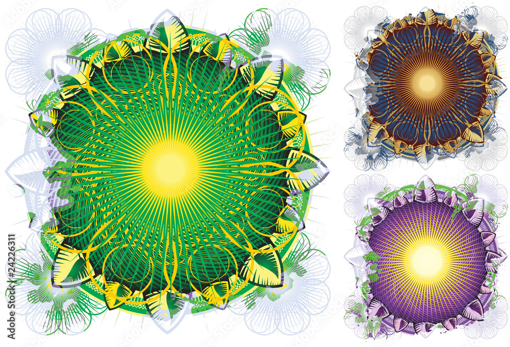 Emblema circular con elementos en ambiente natural