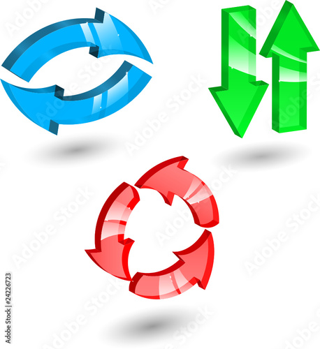 Set of glass arrows different colors and directions