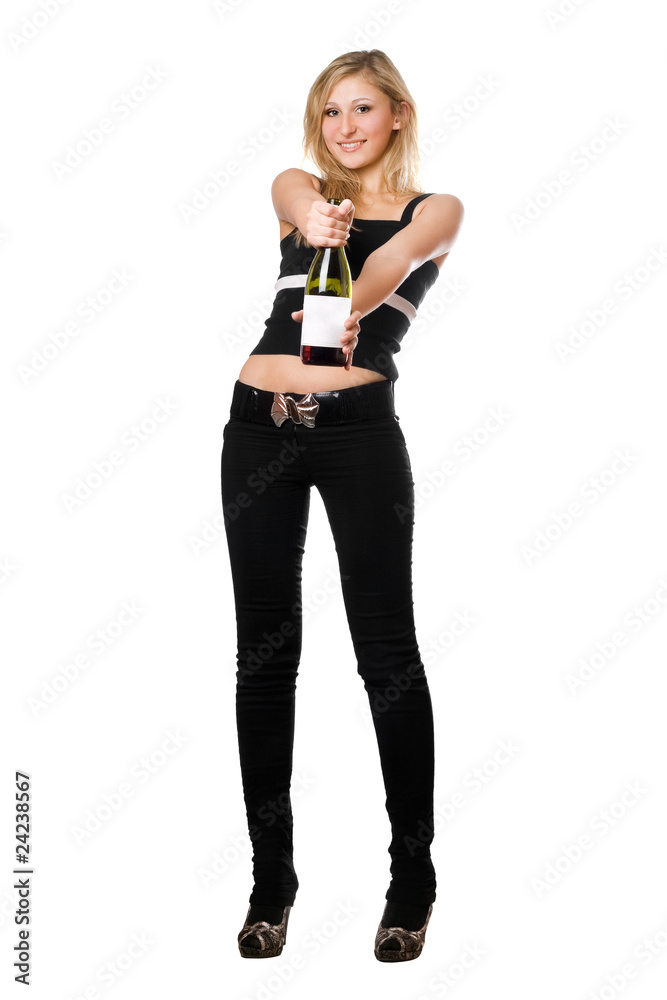 Playful woman posing with a bottle Playful woman posing with a bottle