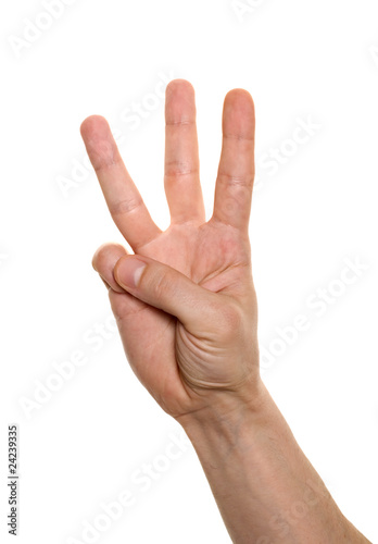 well shaped business man hand count isolated over white.  three