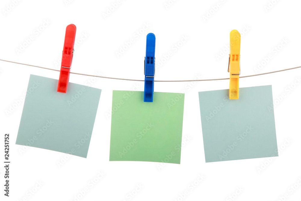 Three colour cards hang on clothespin Three colour cards hang on clothespin