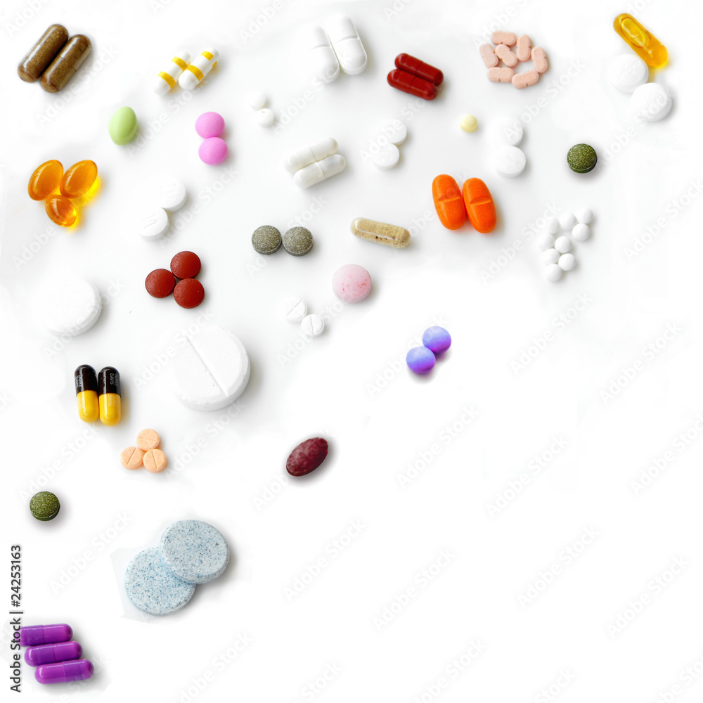 Pills mix - top left corner composition Pills mix - top left corner composition