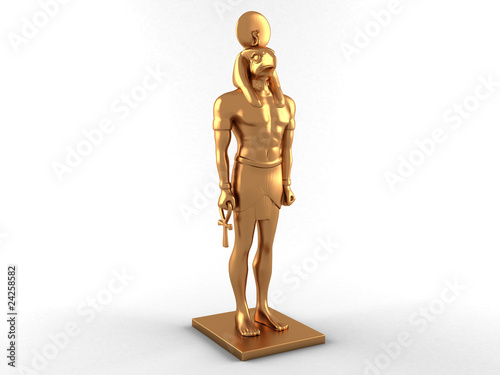 3D Gold Egyptian god Horus on white background