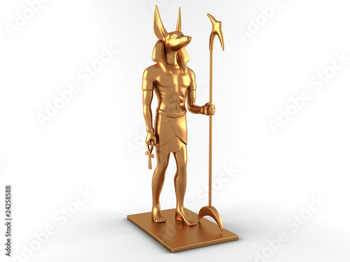 3D Gold Egyptian god Anubis on white background