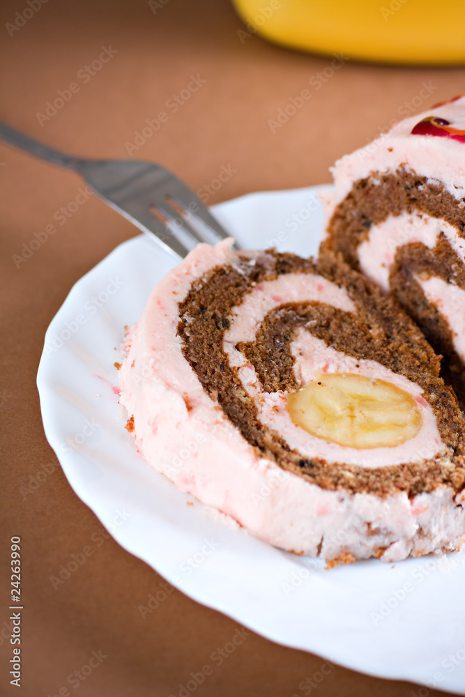 sweet banana cake creamy desert with plate and fork sweet banana cake creamy desert with plate and fork