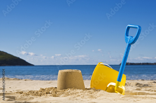 Spade and bucket at the beach