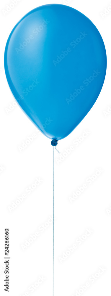 blue helium ballon on a string on a white background