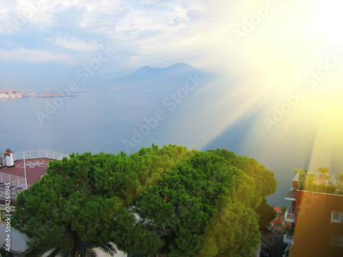 View of the gulf of Naples with volcano Vesuvius