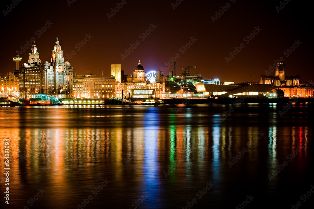 Night time Liverpool city
