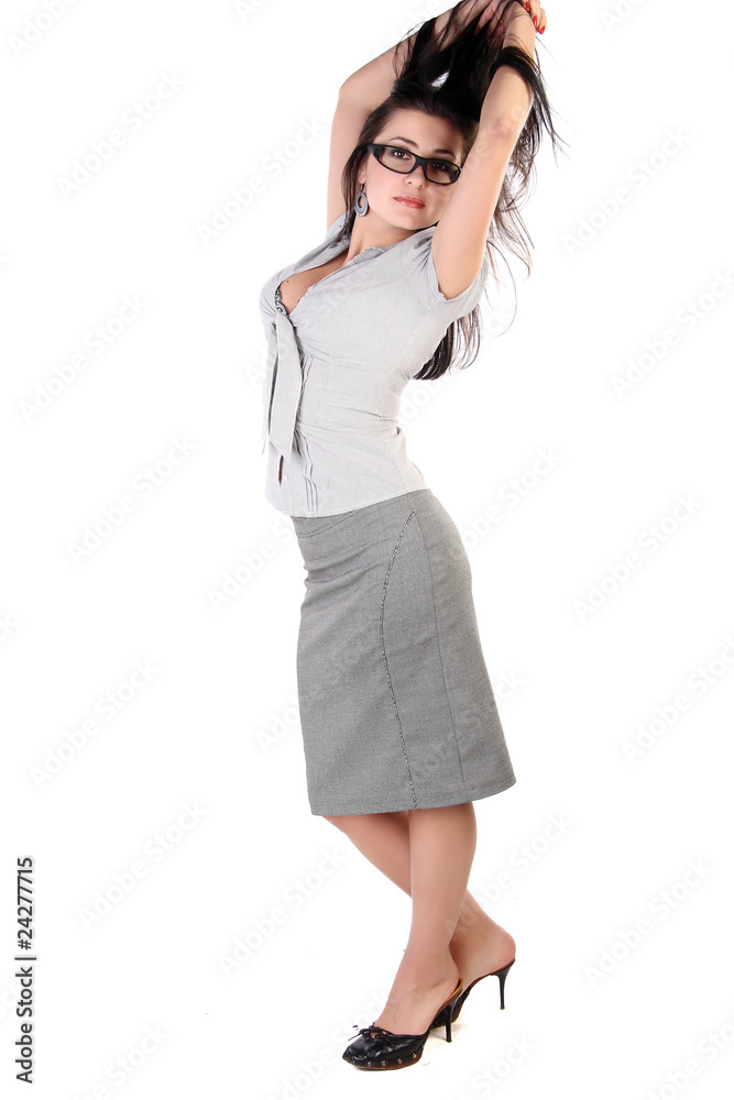 Positive business woman smiling over white background Positive business woman smiling over white background