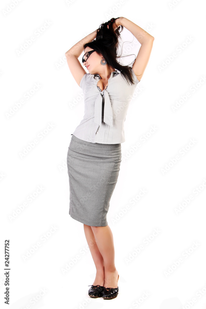 Positive business woman smiling over white background Positive business woman smiling over white background