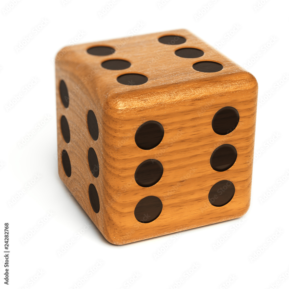 Wooden dice with the number six on all sides over white Wooden dice with the number six on all sides over white