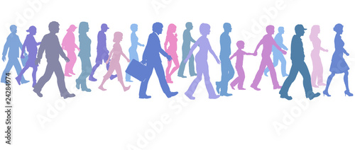 People of color group walk follow direction leader