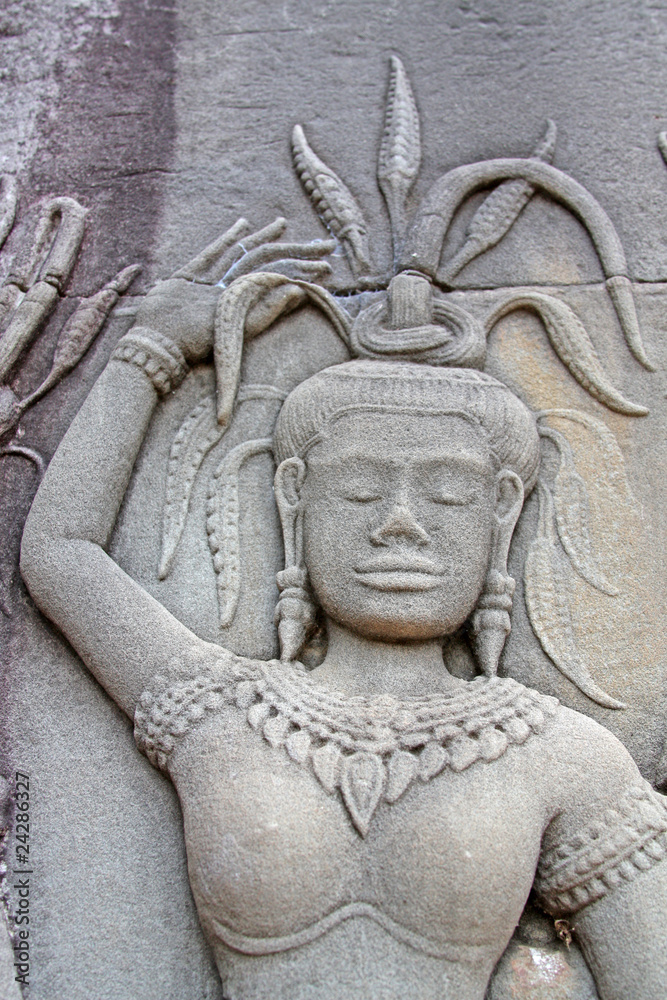 Apsara - bas-relief in Angkor area