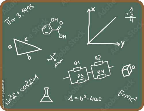 Illustration Set of school symbols on chalkboard photo