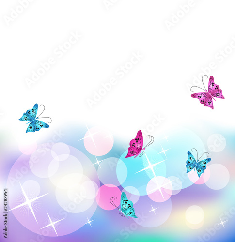 Butterfly wallpaper - Wall mural Glowing vector background with butterfly