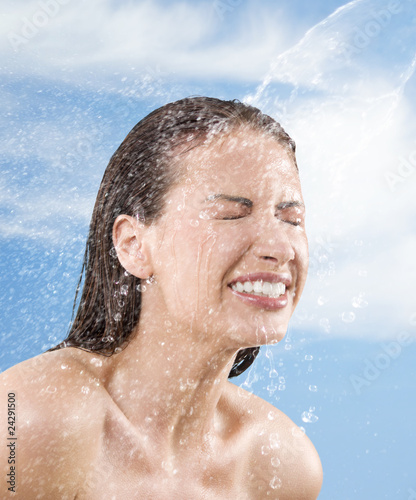 water falling on face