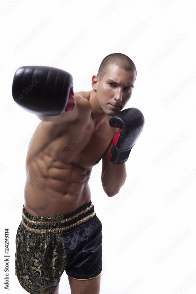 Sexy muscle young man with muay thai gloves Stock Photo | Adobe Stock