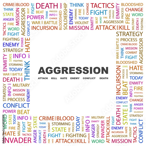 AGGRESSION. Square frame with association terms.