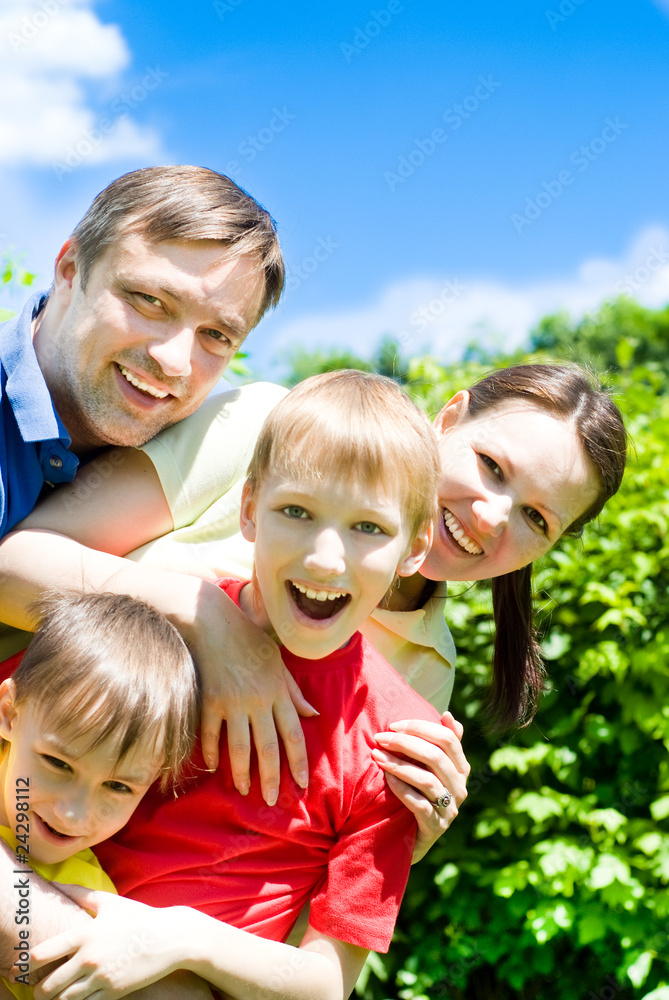 Fototapeta premium happy boys with family
