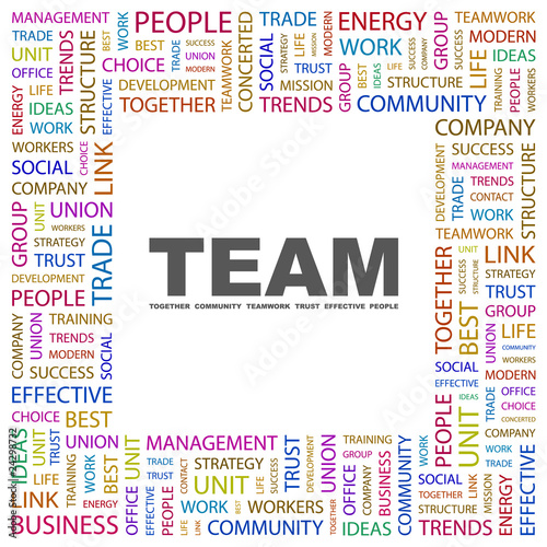 TEAM. Collage with association terms on white background.