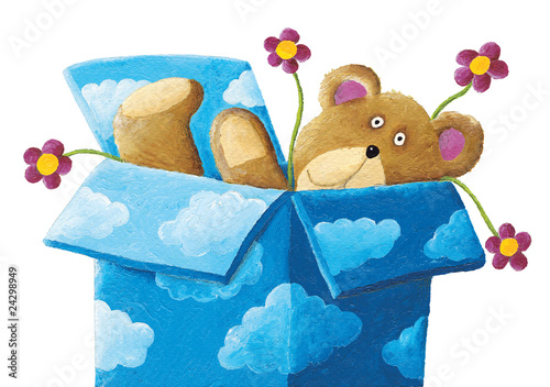 Tableau sur toile Teddy bear in a box