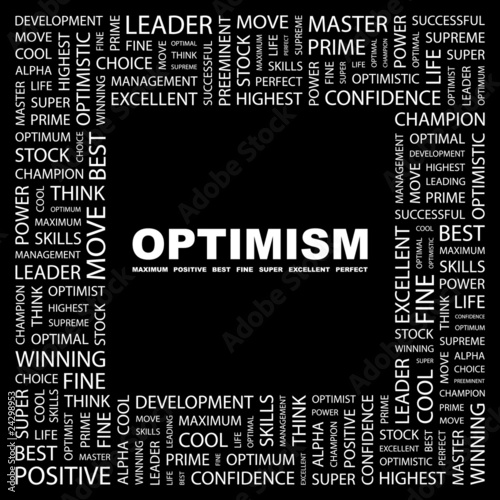 OPTIMISM. Square frame with association terms.