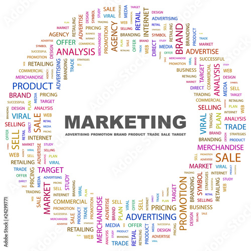 MARKETING. Circular frame with association terms.