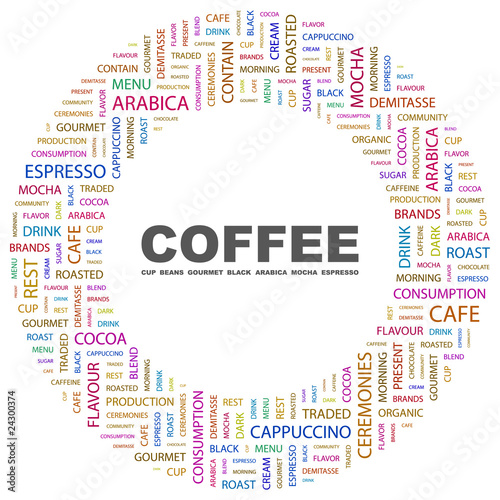 COFFEE. Circular frame with association terms.