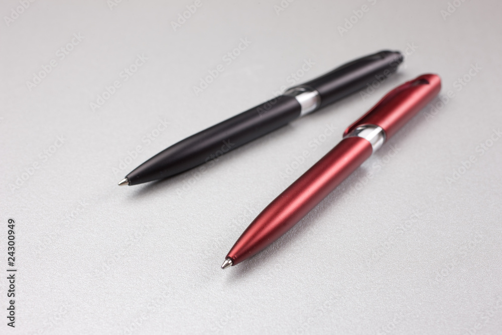 Set of colored pens on table Set of colored pens on table