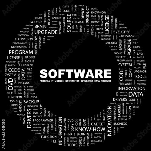 SOFTWARE. Word collage on black background.