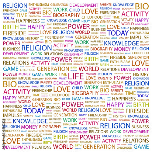 LIFE. Collage with association terms on white background.