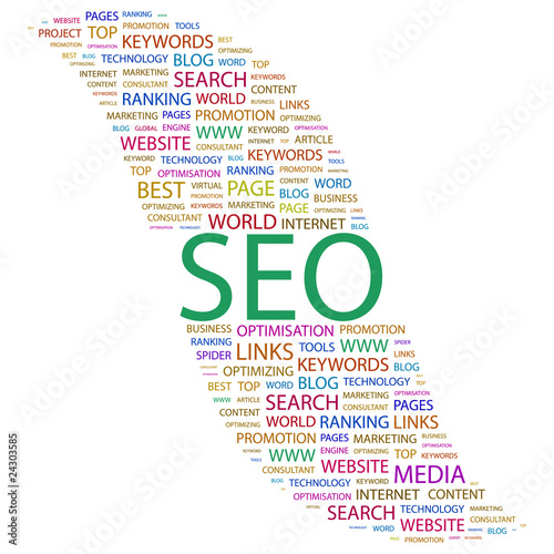 SEO. Collage with association terms on white background.