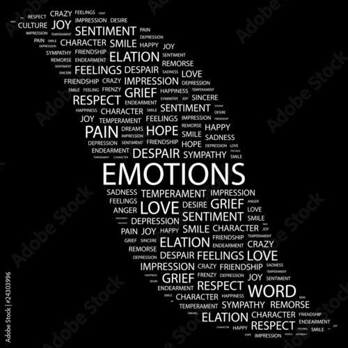 EMOTIONS. Word collage on black background.