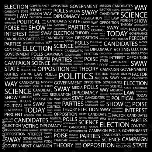 POLITICS. Word collage on black background.