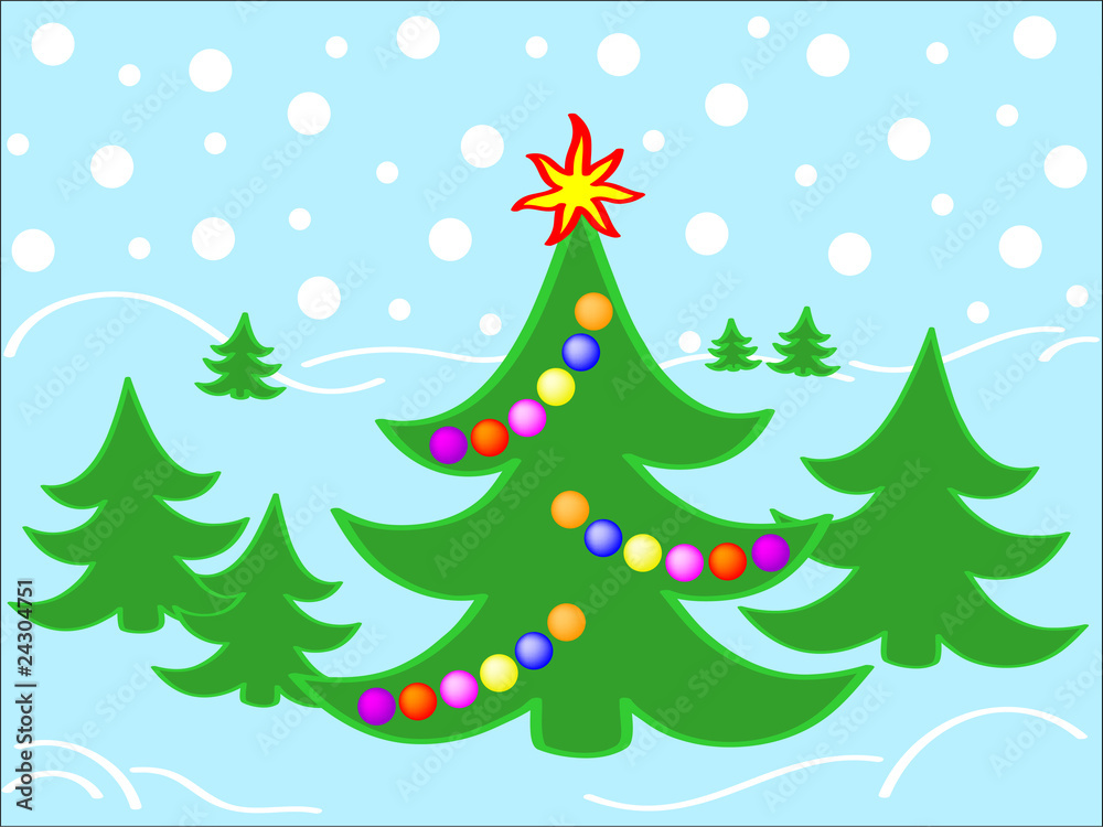 Christmas background with decorated fir tree