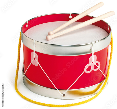 Drum and drum sticks on white background photo