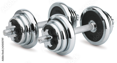 Dumbbells weights on white background