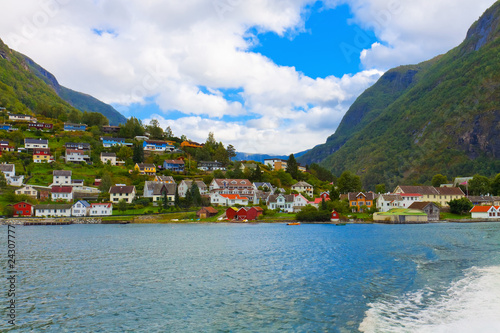 Mountain village in fjords, Norway